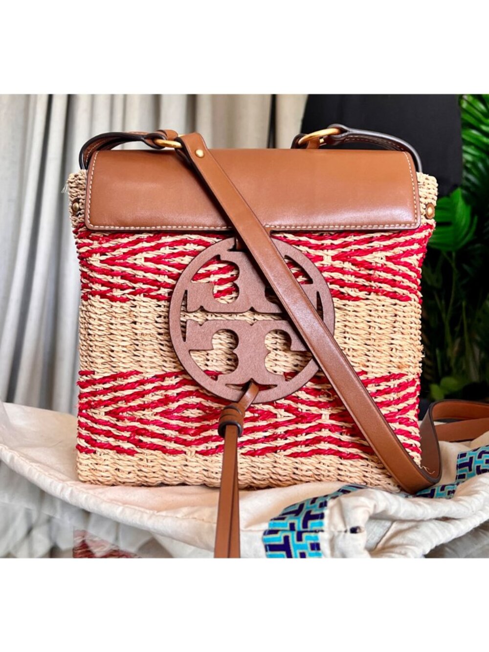 AUTHENTIC TORY BURCH RED STRIPED MILLER SHOULDER BAG/CROSSBODY - Picture 2 of 13